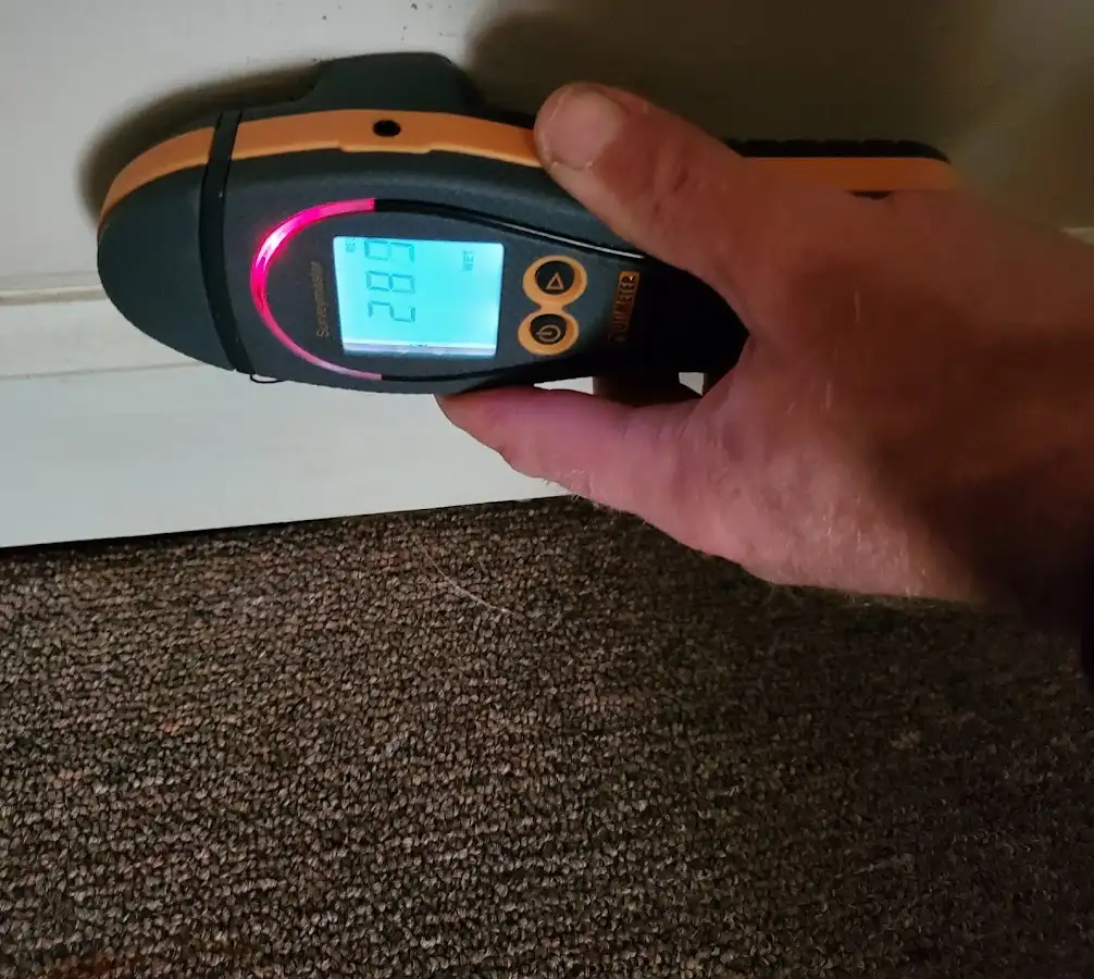 Moisture detection at baseboard during Burst Pipe Cleanup in La Junta